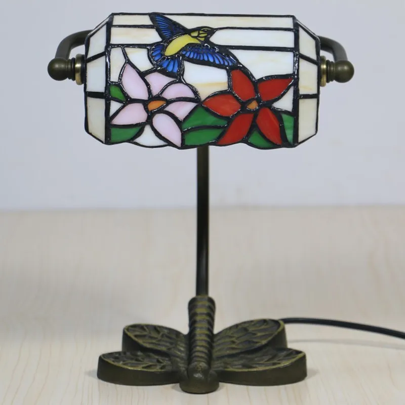 Creative Vintage Dragonfly Tiffany Colored Glass Lamp Living Room Dining Room Bedroom Eye Protection Decoration Bank Table Lamp