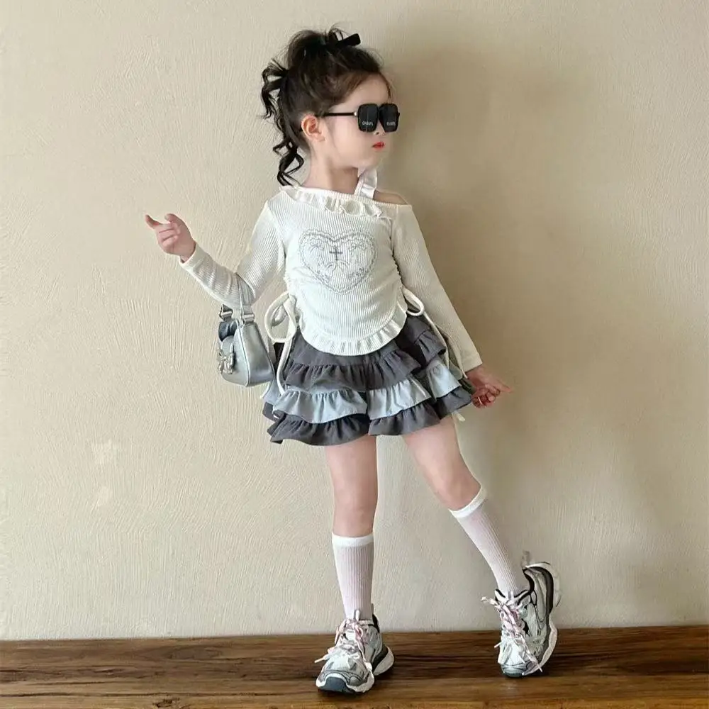 

Children's Set 2026 Spring and Summer New Girl's Off Shoulder Undercoat Fashionable Half Skirt Two Piece Set