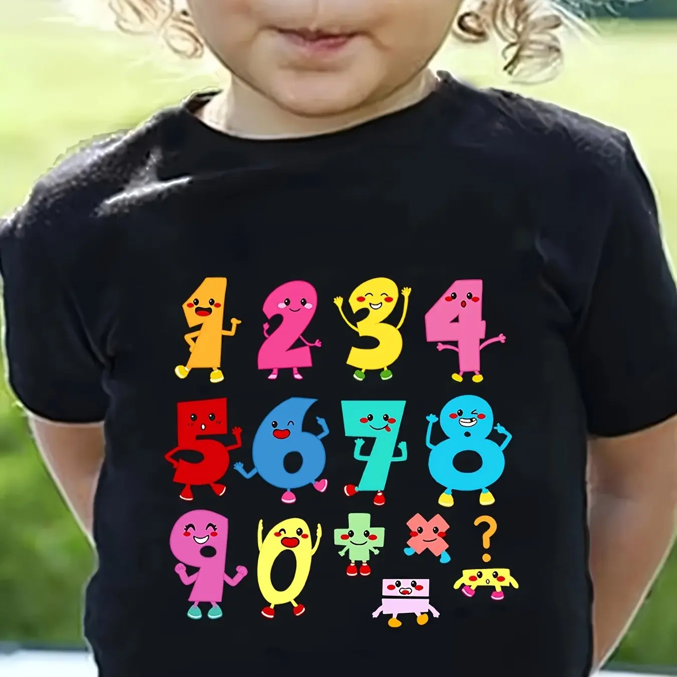 T-shirt gráfica do alfabeto dos desenhos animados para crianças, gola redonda, tops de manga curta para meninas e meninos, roupas de desenhos animados de 2 a 8 anos, verão, 2024