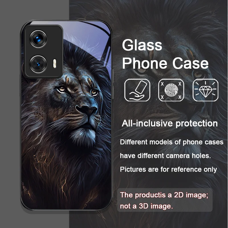 Luxurious Lion Pattern Tempered Glass Phone Case for Motorola Moto Edge 50 Fusion 40 Neo 30 Pro G85 G84 G75 G55 G54 Back Covers view 5