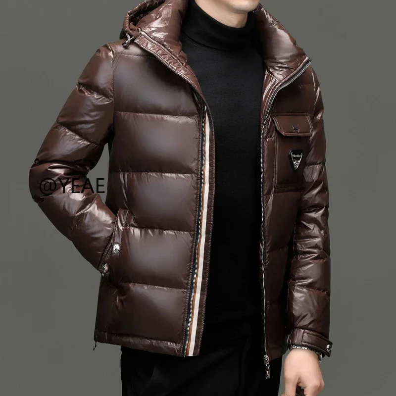 YEAE Chaqueta corta brillante con relleno de plumón de pato, ropa de diseñador, saco informal para hombre, abrigo frío para hombre, chaqueta de invierno para hombre