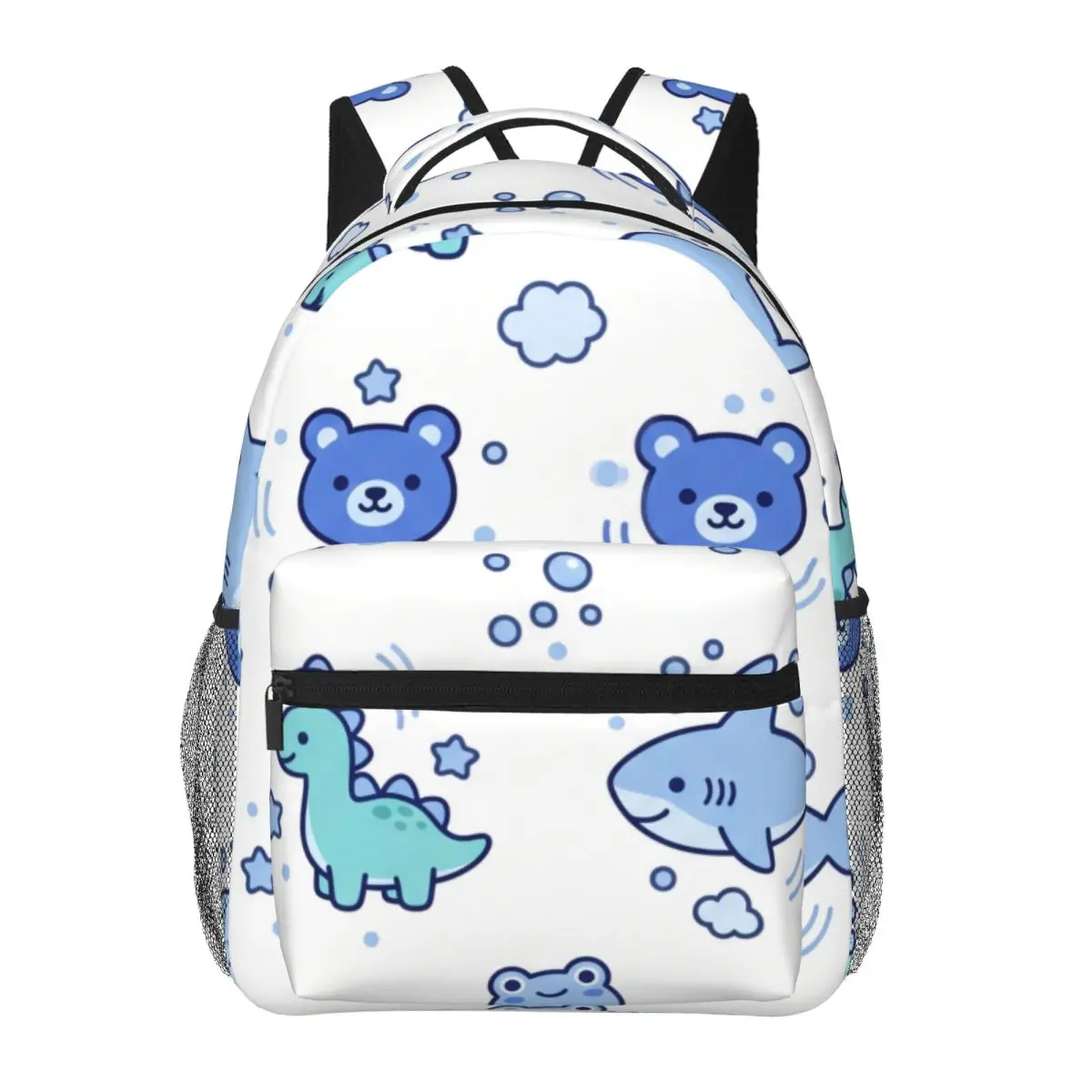 School Backpack Clustered Shark Dinosaur Frog Bear Cute Kawaii Blue White Daypack for College Class Weekend Gift Summer Bookbag