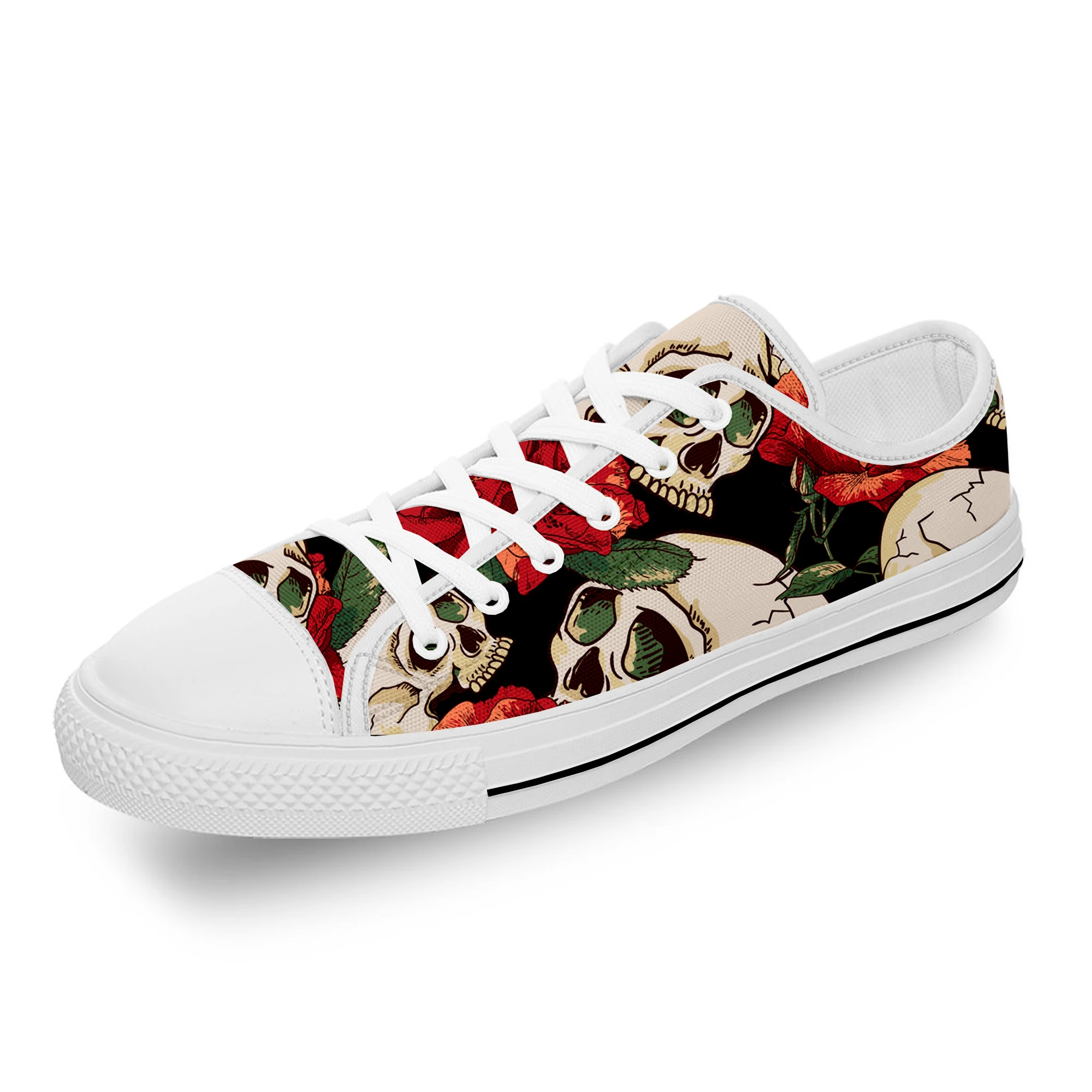 Day of The Dead Skull Halloween White Cloth Fashion 3D Print Low Top Canvas Shoes Men Women Lightweight Breathable Sneakers