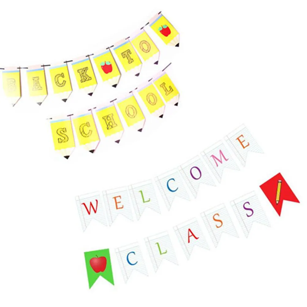 2Sets Premium Welcome Class Banner Back to School Ceremony Pull Flag New Semester Decoration Classroom Wall Blackboard Yard