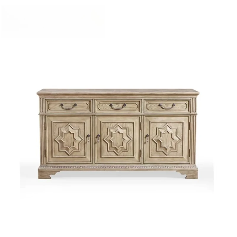 Modern Vintage Restaurant Wall Mounted Solid Wood Carved Sideboard Media Console Home Furniture Console