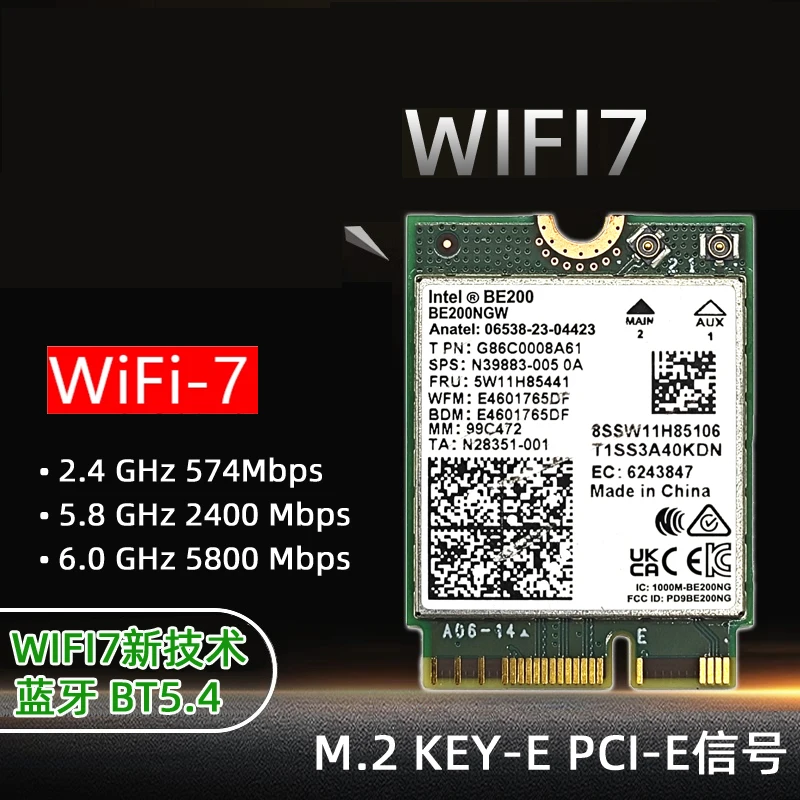 NEW BE200 WIFI7 Wi-Fi 7 for Intel BE200 Bluetooth 5.4 M.2 Wifi Card BE200NGW 2.4/5/6GHz 5.8Gbps For Windows11 PC Laptop Computer