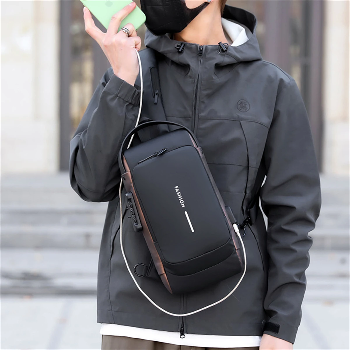 Men\'s Chest Bag Password Lock Anti-theft Biker Bag Leisure Outdoor Running Travel Waist Bag Crossbody Sports Backpacks-LJX