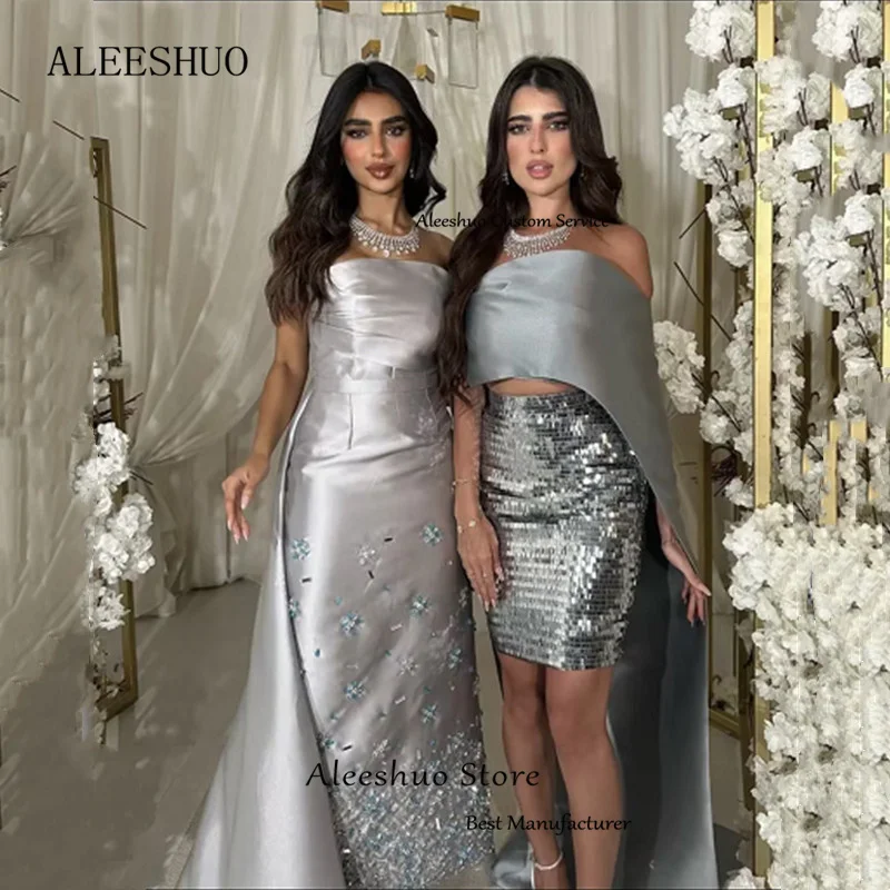 Aleeshuo Elegante Zeemeermin Satijnen Galajurk Mouwloos Sexy Strapless Saudi Arabia Kralen Crystal Paty Jurk فساتين مناسبة رسمية