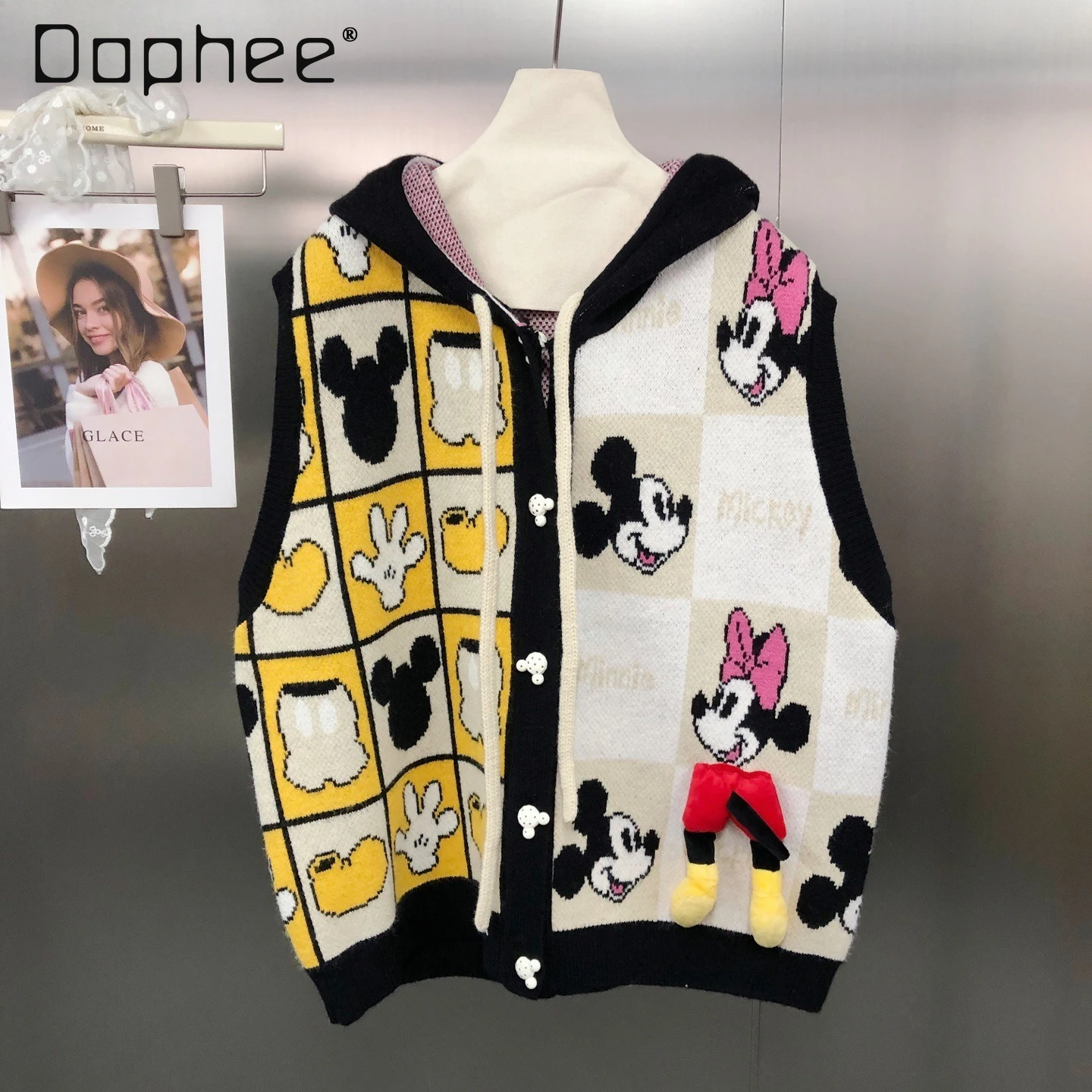 

Japanese Retro Cartoon Jacquard Hooded Knitted Vest Fashionable Age-Reducing Sweater Vest for Women Kawaii Clothing