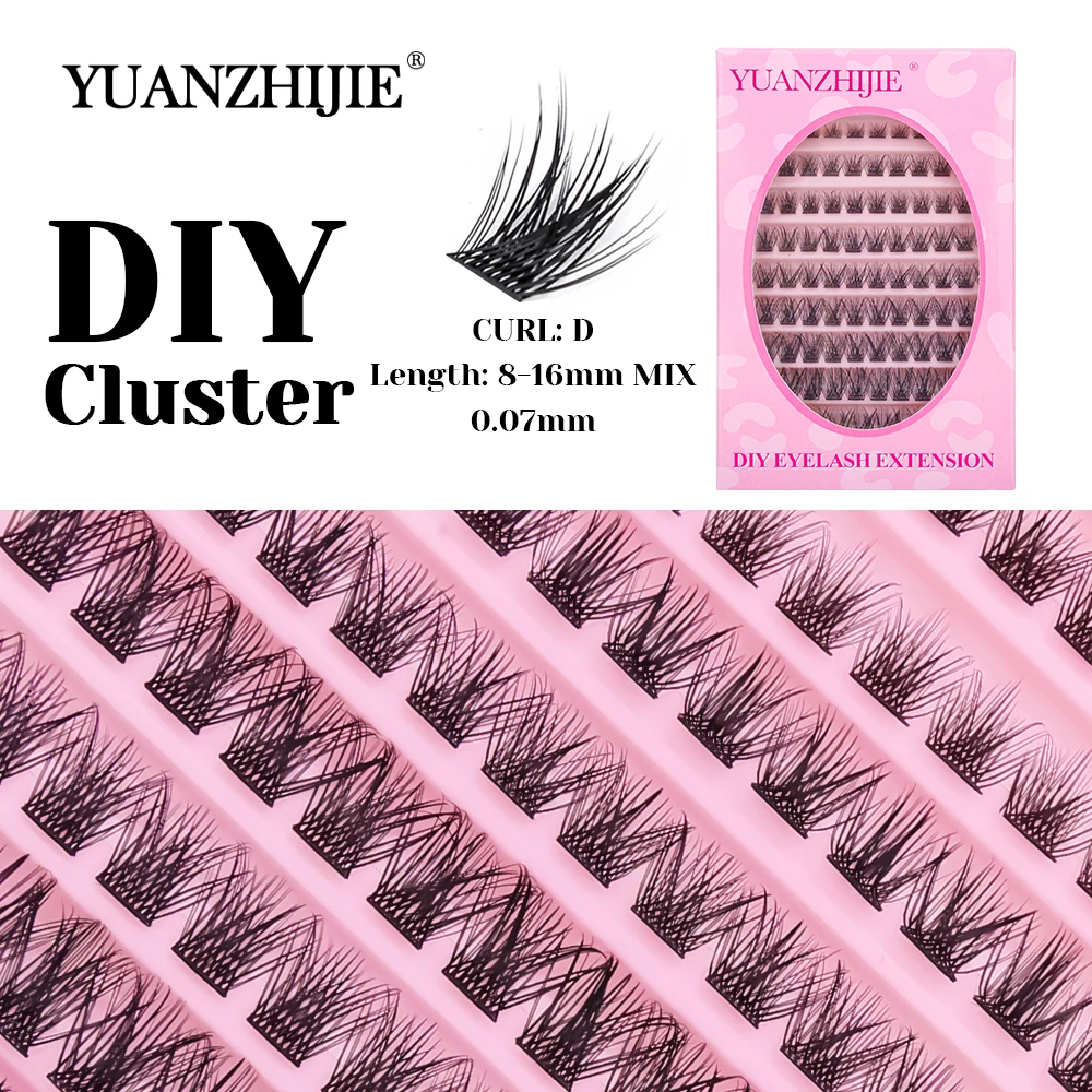 

YUANZHIJIE D Curl DIY Segmented Lash Extension Mix Length Ultra Lightweight Self Grafting Cluster Lashes for Charming Eye Makeup