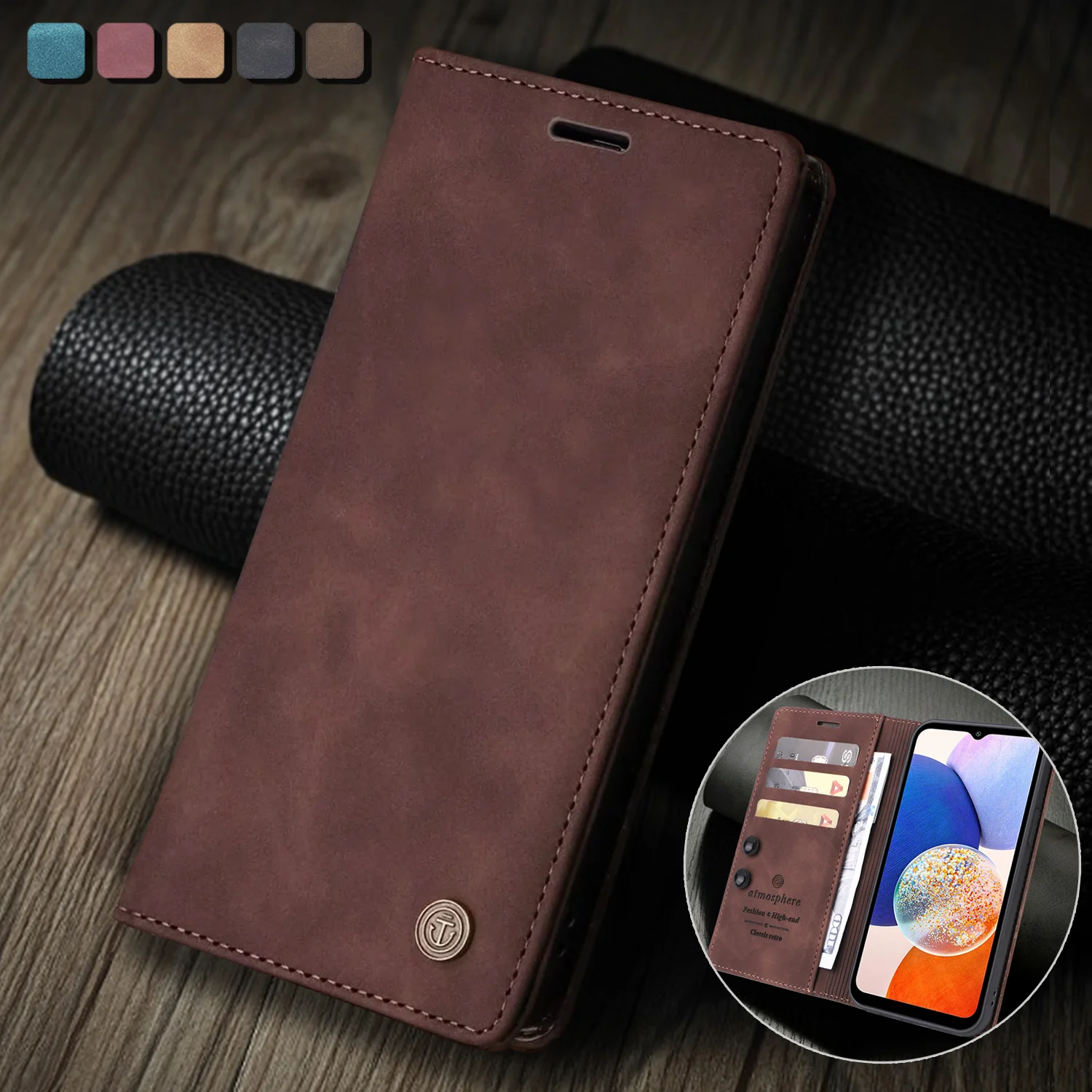 Ultradünne PU-Leder-Flip-Wallet-Hülle mit Standfunktion für Xiaomi Mi 14T 13T für Redmi Note 14 Pro Plus 5G 13C 14C mit Magnetverschluss und Kartenfächern