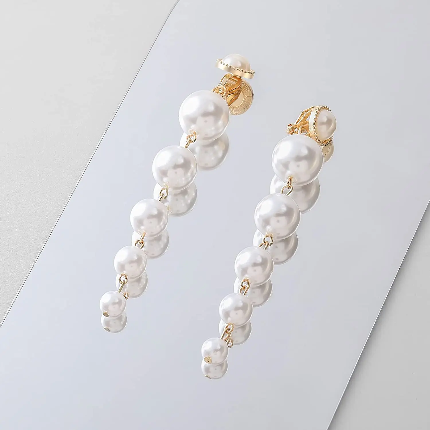 Simulated Pearl Long Clip on Earrings Without Piercing for Women Wedding Party Ear Clips Gift