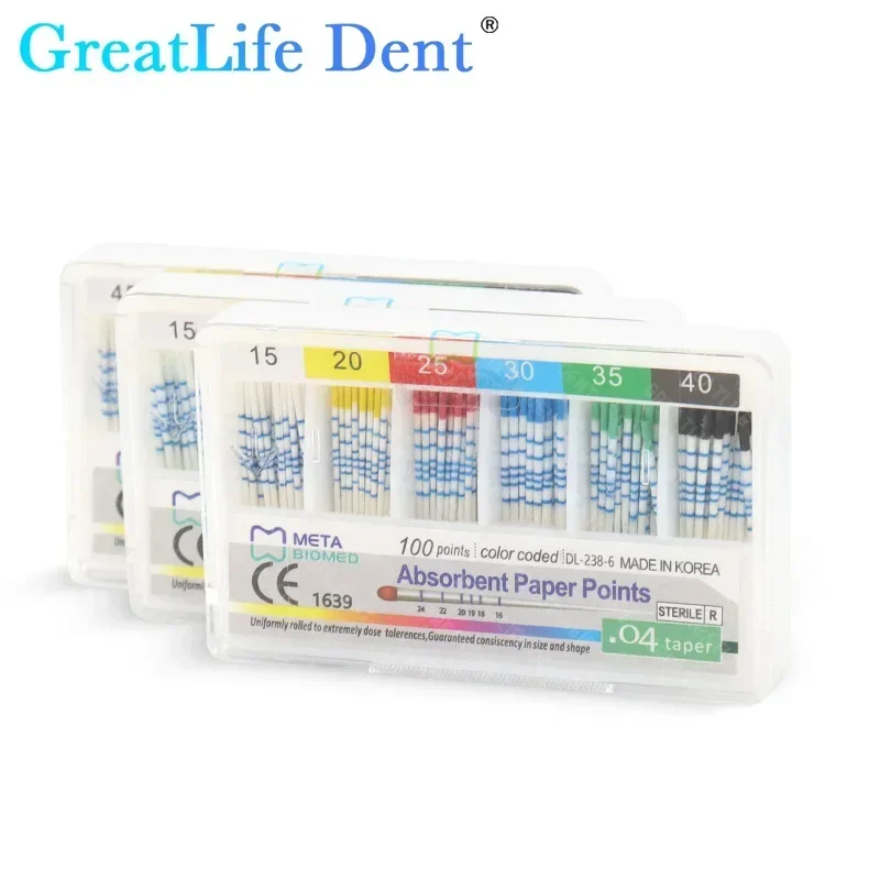 GreatLife Dent 200pcs/box Tips Taper 0.2/0.4/0.6 Size 15/20/25/30/35/40 Dental Root Moisture Absorbent Paper Points With Scale