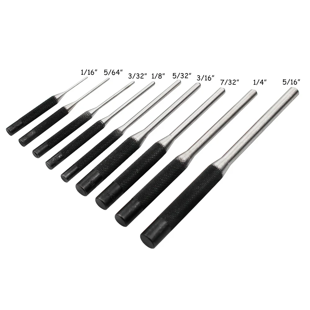 K50 9pcs 40CR Steel Multi Size Round Head Pins Punch Set Grip Roll Pins Punch Tool Professional Hollow End Starter Punch Chisel