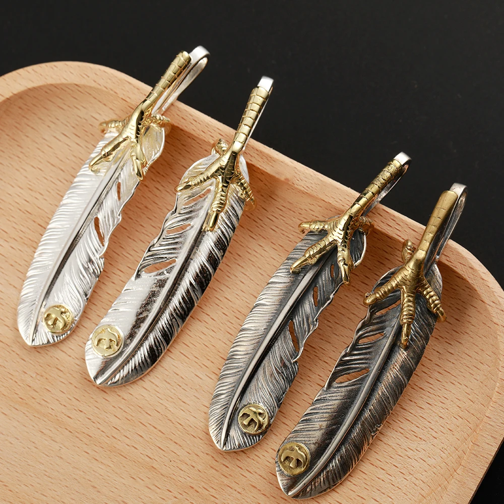 Pure 925 Sterling Thai Silver Eagle Claw Pendant Feather Charms  Japanese Jewelry For Men Goros Takahashi Necklace Gift P003