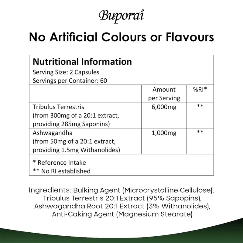 Tribulus Terrestris 6000mg - يعزز صحة الجهاز العصبي وكتلة العضلات وتعزز مستويات الطاقة، ويحافظ على الرفاهية بشكل عام