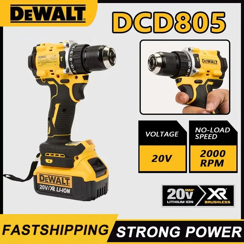 מברגה חשמלית אלחוטית DEWALT DCD805 Brushless Impact Drill מברגה ידנית רב-תכליתית 20V כלי עוצמה נטען