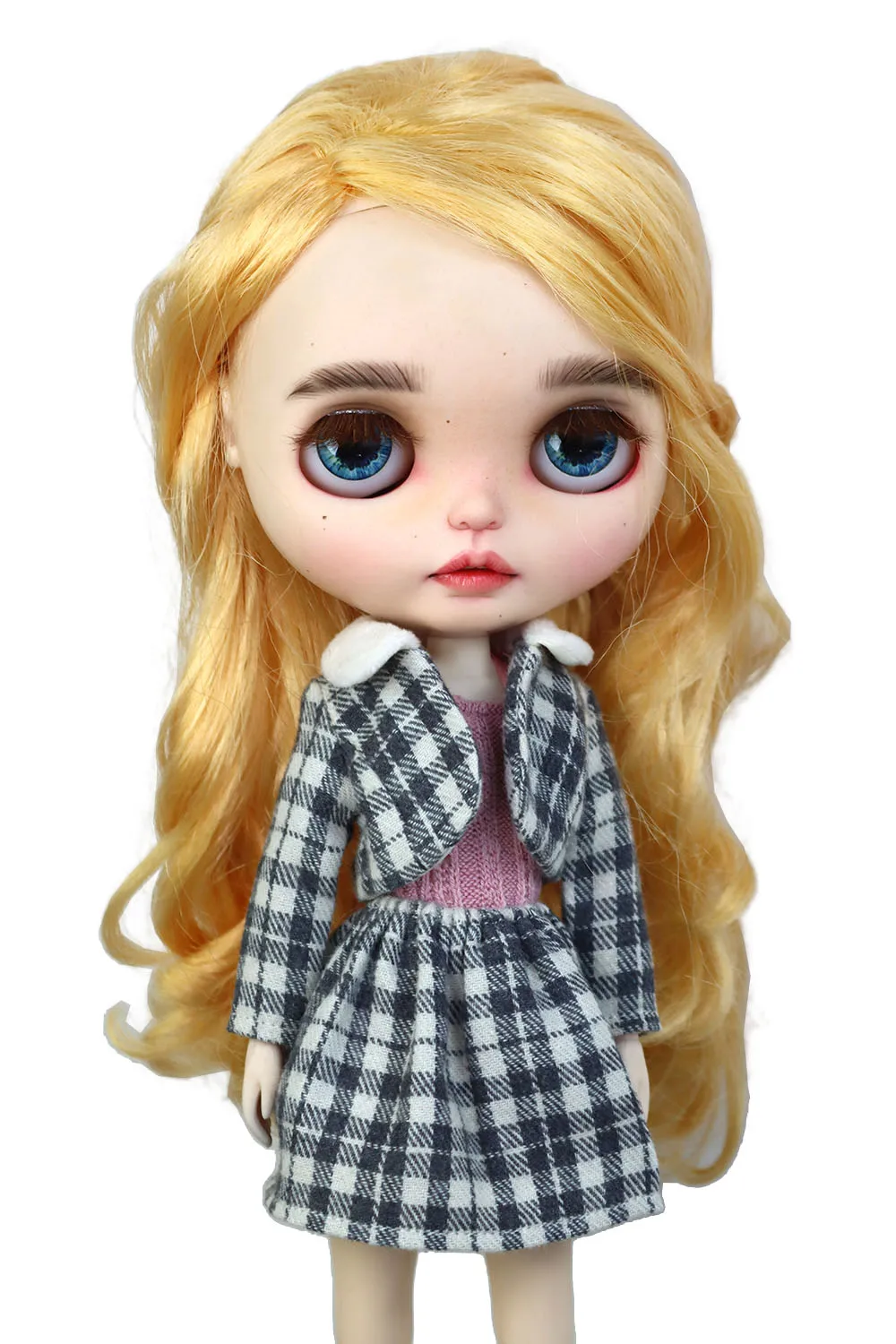 Fits Blyth Azone OB22 OB24 1/6 Doll Clothing Fashion Plaid Jacket Tweed Vest Dress Doll Accessories Girl Gift