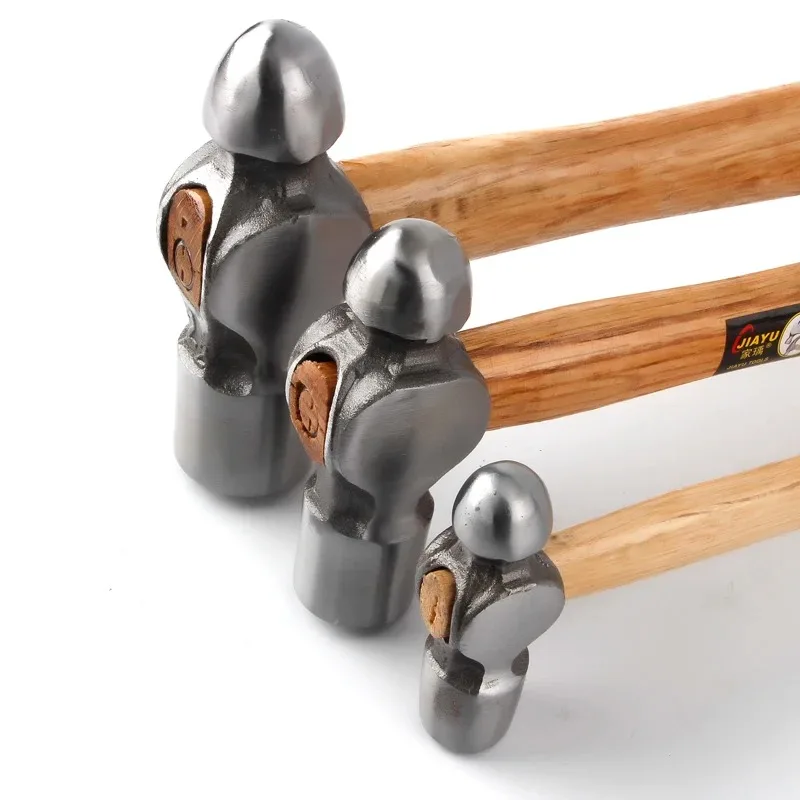 

High carbon steel round hammer ball hardware tool for household use, sturdy and durable hammer with wooden handle