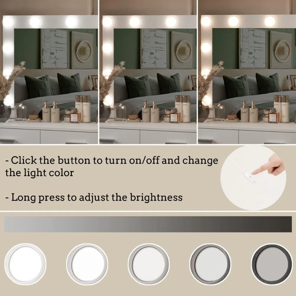 Meja Rias Rias 46.7" dengan Cermin Menyala – Meja Rias Besar dengan Rak Penyimpanan & 5 Laci, Meja Rias Kamar Tidur untuk Bea