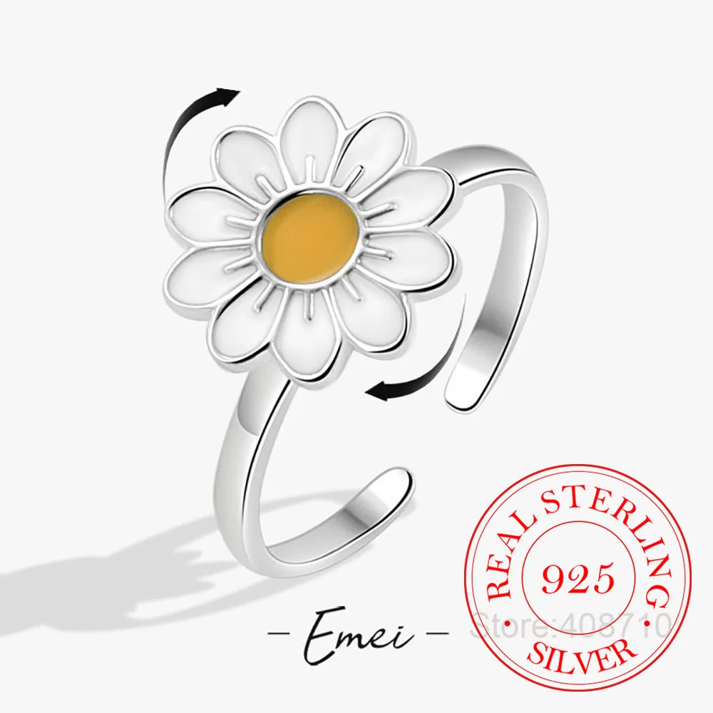 Bague ouverte en argent regardé 925 pour femme, bague rotative antidépresseur, détruire AndrFlowers, argent 925, cadeaux pour amis