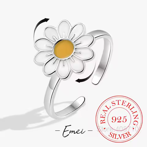 925 Sterling Silver Daisy Flowers Open Finger Rings For Women Decompress Antidepressant Spin Ring Money 925 Gifts for Friends