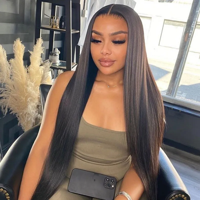 

40 дюймов, плотность 200, полностью прозрачный прямой парик из натуральных волос на кружеве спереди, 13x6 HD, предварительно выщипанный, 100% бразильский парик из человеческих волос