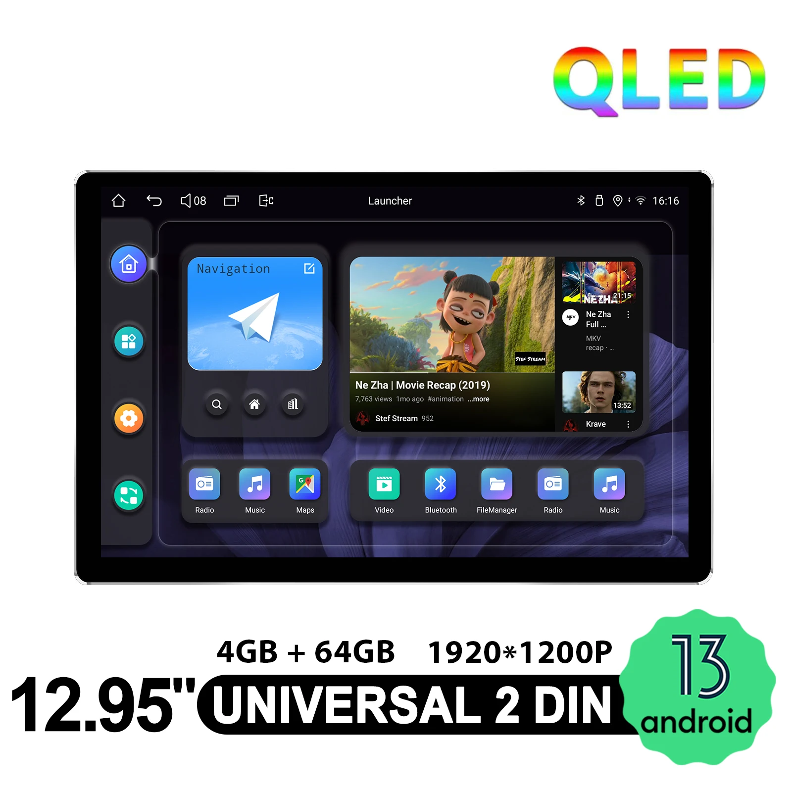 JOYING 2Din 12.95 بوصة QLED راديو السيارة ستيريو 1920x1200P وحدة رأس عالمية لاسلكية Carplay وأندرويد دعم تلقائي للتحكم في التوجيه #2