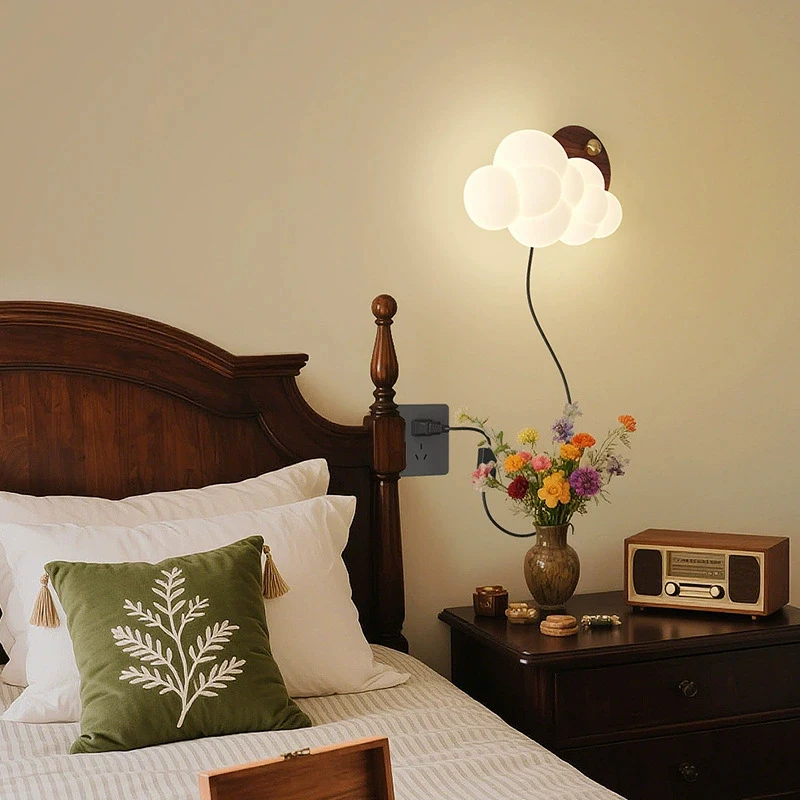 Nordic Retro Cloud Wall Lamps LED Children's Room Bedroom Light Medieval Boy Girl Baby Room Bedside Vintage Home Decoration Lamp