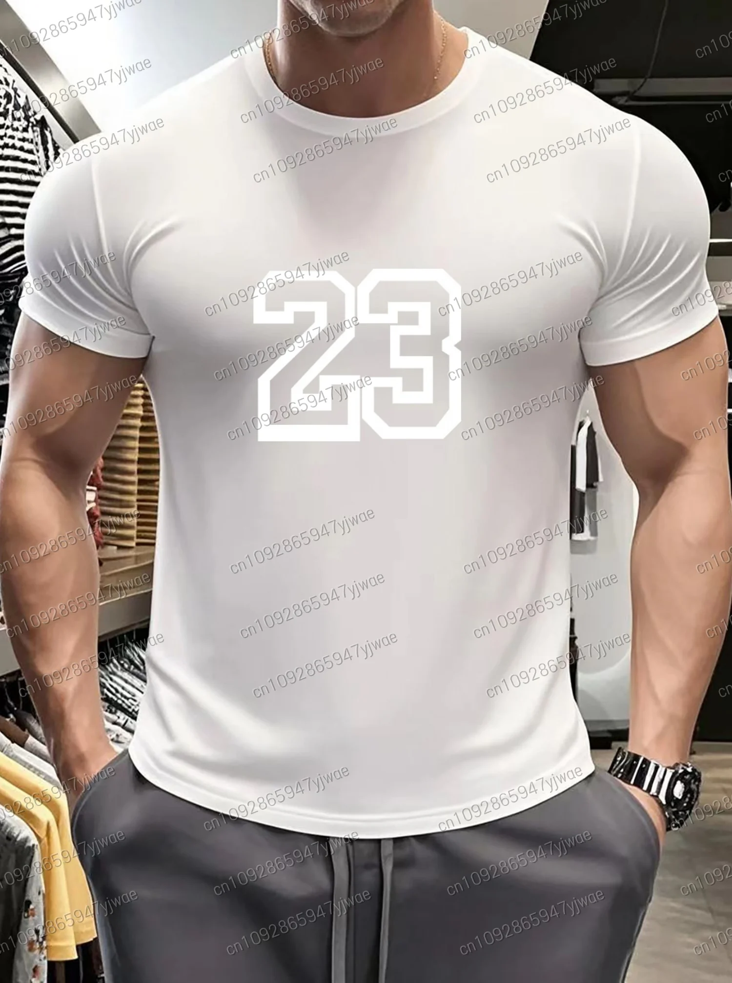 2025 Men T-Shirt Gym Training Sportswear T-Shirt 23  Print T-Shirt Casual Street wear Tops Round Neck Tee Men Clothes image 5
