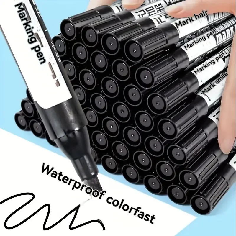 10 Black Oil Jumbo Markers - Quick-Dry, Waterproof - For Shipping, School, Office - Works on Paper, Metal, Glass