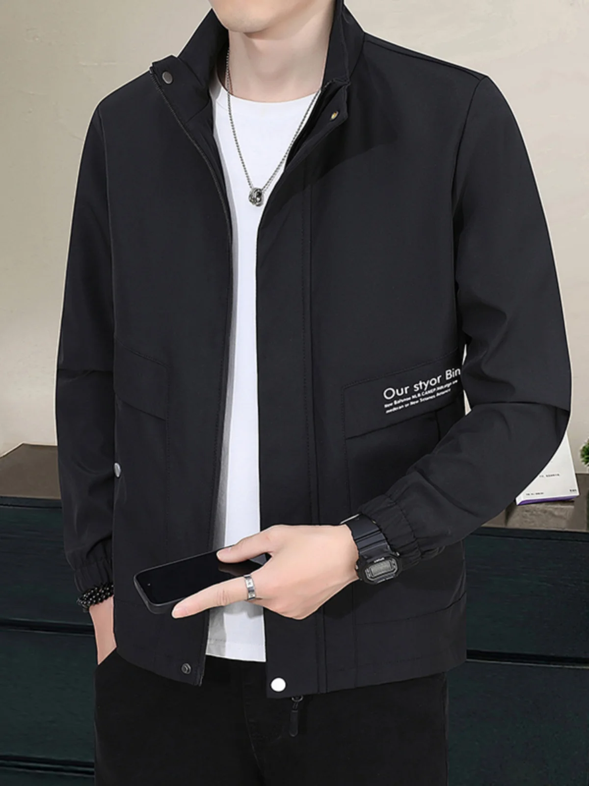 

Сводная уличная мужская куртка с воротником-стойкой, повседневная застежка-молния, полиэфирная ткань, подходит для весны и осени...