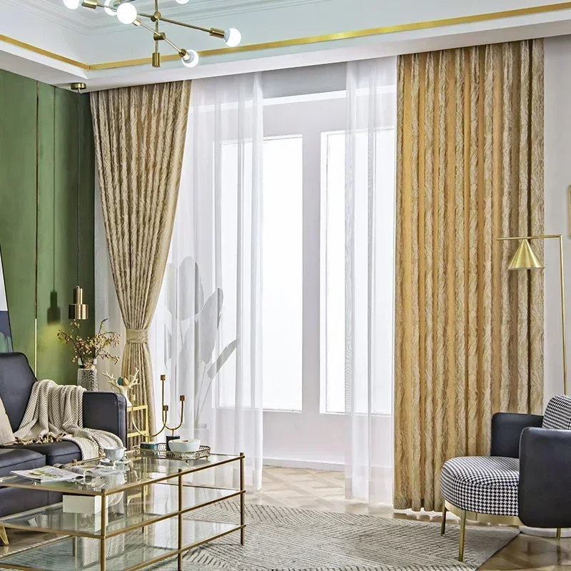 

Custom Size Cotton Linen Golden Bronzing Thickening Luxury Window Curtains for Living Room Bedroom Dining Decor Blackout Tulle