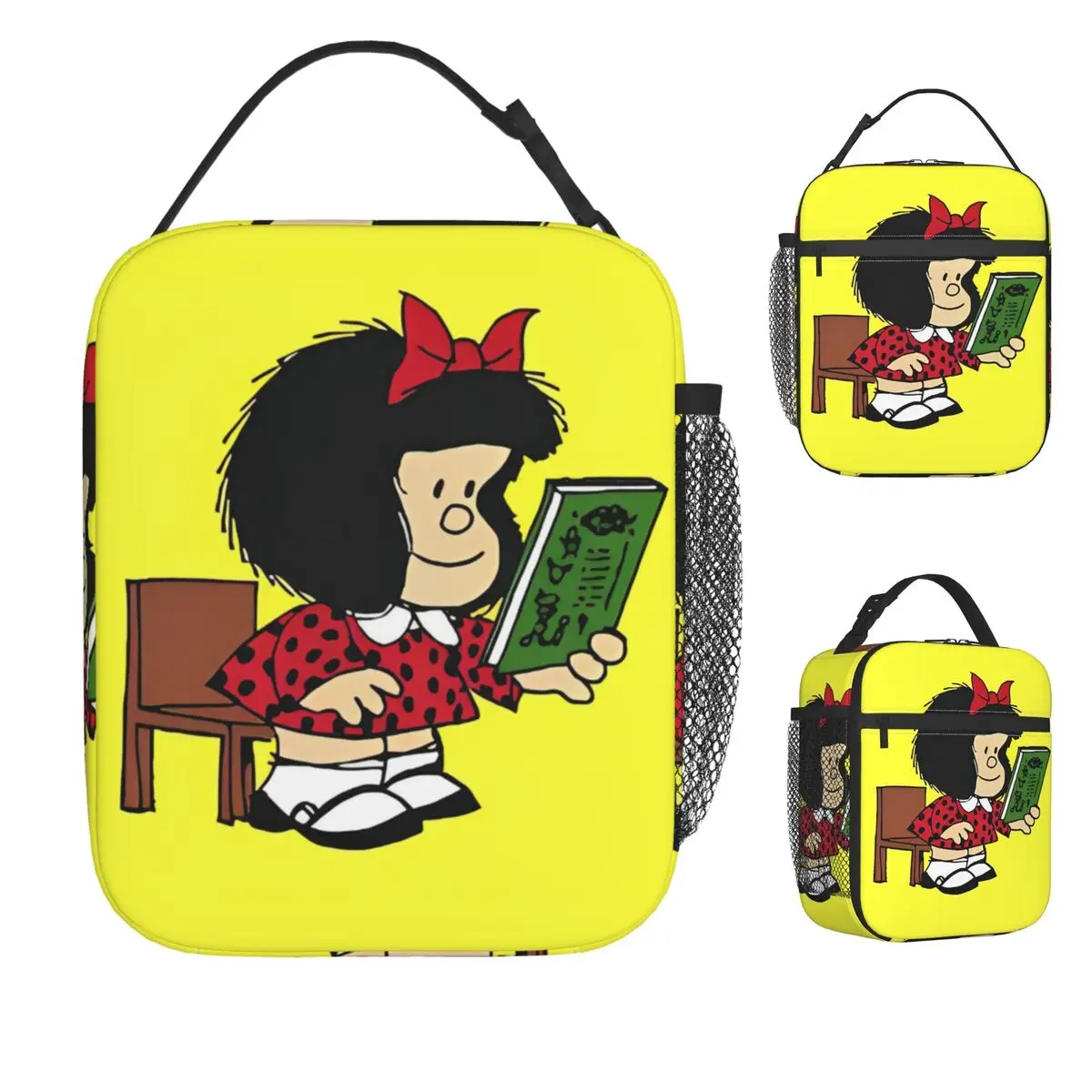 

Mafalda Comic Cartoon Kawaii Lunch Bag Beach Lunch Box For Girls Vintage Print Thermal Tote Handbags Oxford Cooler Bag