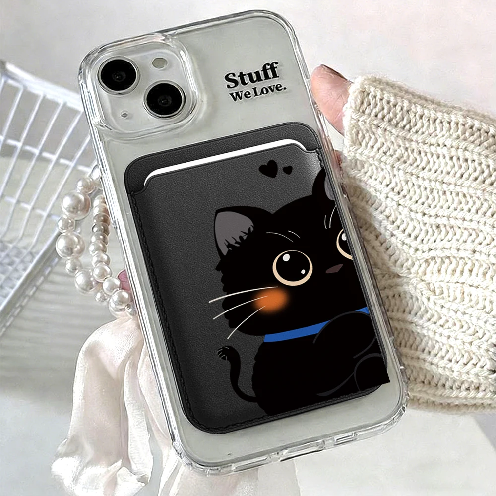 Elegante Katzen-Paar-Leder-Kartenhalter-Handyhülle für Magnetische Hüllen, Geeignet für alle iPhone Magsafe Karten-Handy-Rückseiten-Taschen – Detail 13
