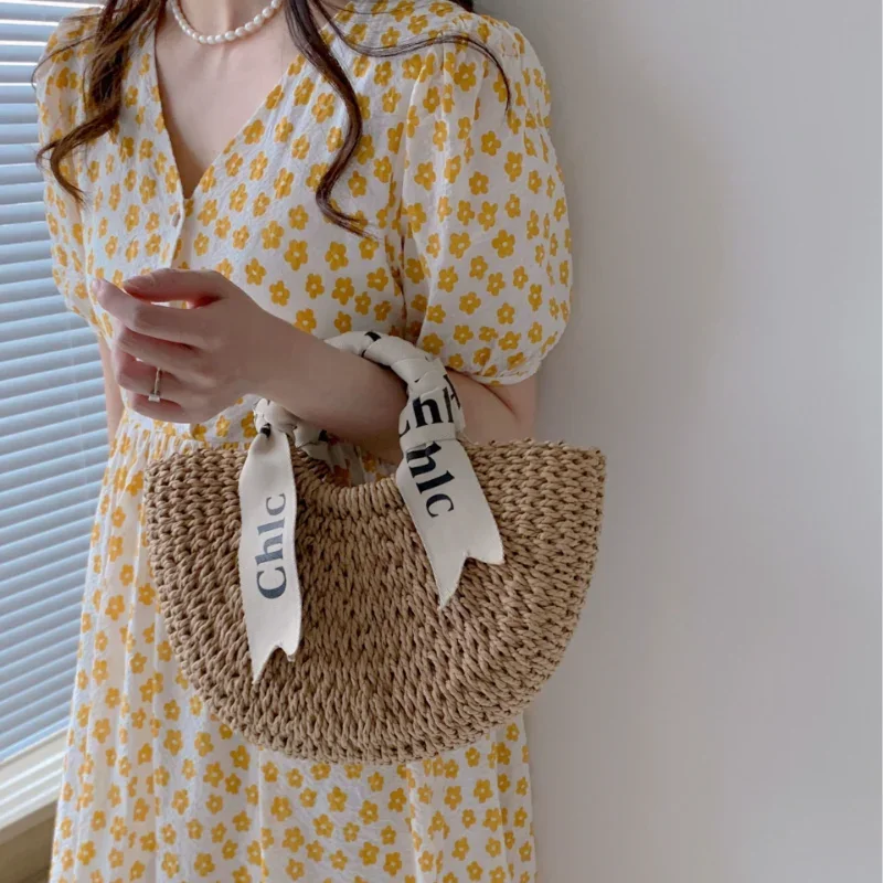 Rattan Letter Women Bag Luxury Designer Beach Shoulder Bag Woven Large Shopping Bag Fashion Crossbody Messenger Tote Straw Purse