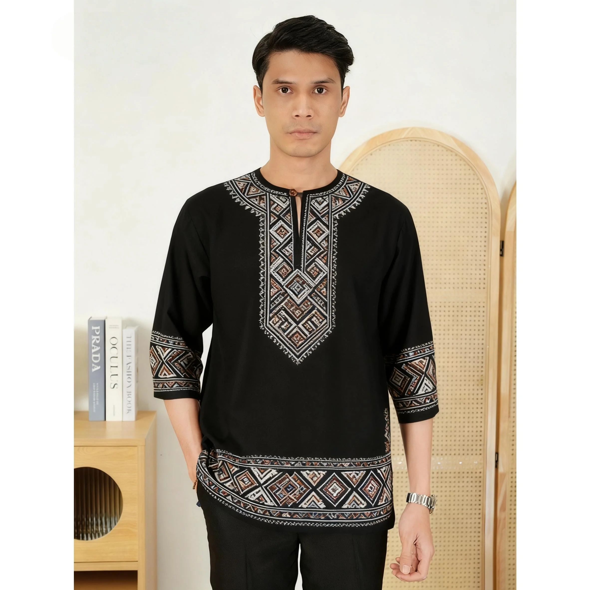 نسخة الشرق الأوسط نمط الشرق الأوسط شخصية إسلامية برونزية بأكمام قصيرة تي شيرت قمصان قميص Ropa Hombres مسلم #1