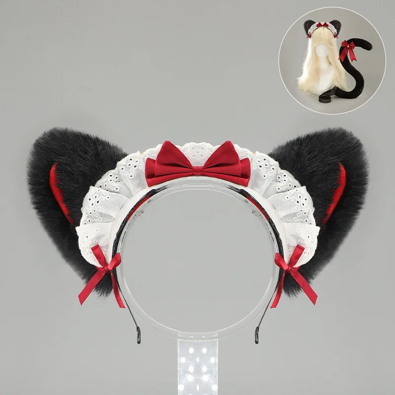 New Original Lolita Cat Ear Headband Comic Con Cat Ear Tail Cosplay Props Two-dimensional Maid Lolita Girl Headpiece Tail Set
