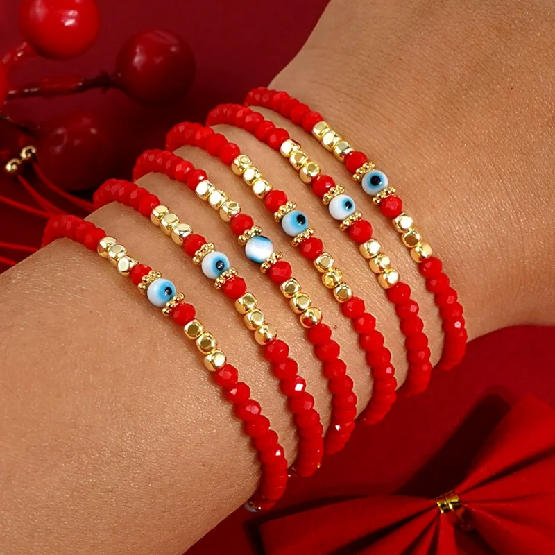 Bohemian Red Lucky Beaded Bracelets Couple Devil Eyes Red String Good Luck Attract Wealth Amulet Anklets For Women Jewelry Gifts