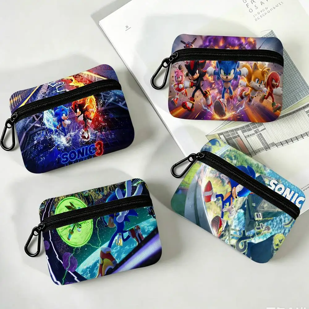 Cartoon S-Sonics Oxford Cloth Zipper Wallet Multifunctional Hanging Coin Bag For Credit Cards Keys Coins Wireless Earbuds