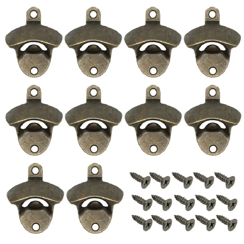 10pcs Retro Bottle Opener Wall mounted BBQ Tools Beer Openers Alloy Bar Hanging Decoration Opener with Screws Kitchen Gadgets