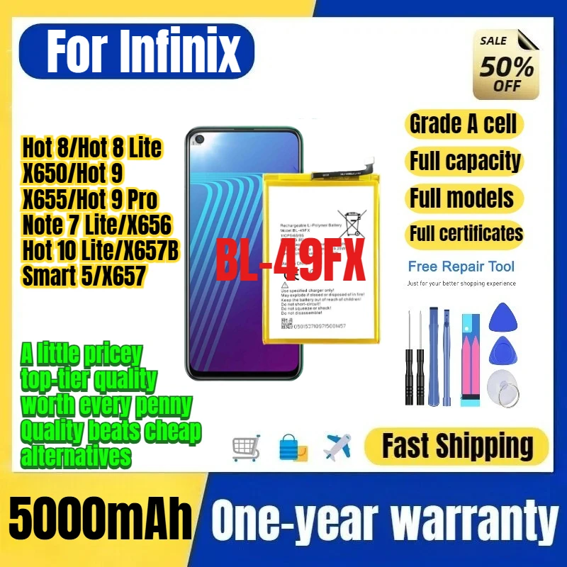 BL-49FX for Infinix Hot 8/Hot 8 Lite/X650/Hot 9/X655/Hot 9 Pro/Note 7 Lite/X656/Hot 10 Lite/X657B/Smart 5/X657 Phone Battery