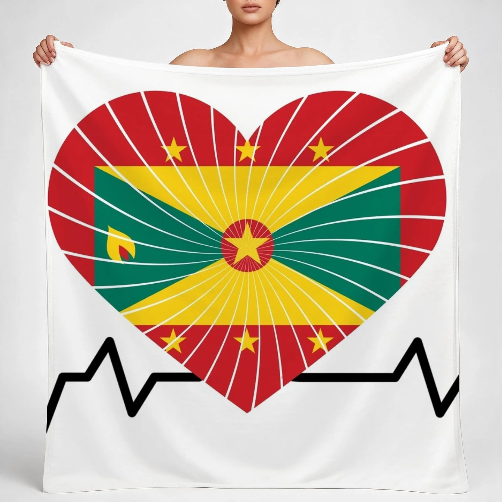 Grenada flag heart shape and heartbeat line Throw Blanket couch cozy soft plush fuzzy picnic outdoor blanket