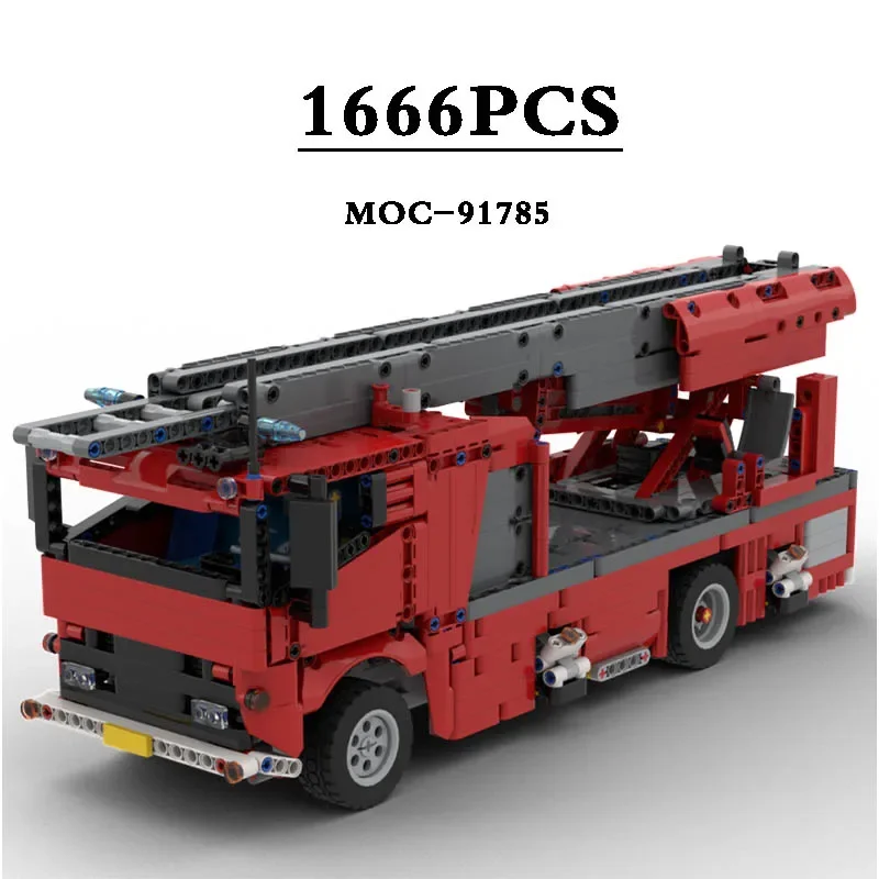 Building Blocks MOC-91785 Fire Ladder Truck Semi-Trailer Fire Truck Model 1666 Pieces Birthday Gift Christmas Toy