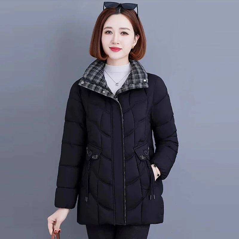 2025 Fashion Stand-up Collar Parkas Women's Cotton-padded Jacket Winter Thicken Warm Quilted Coats Casual Mother Slim Outerwear