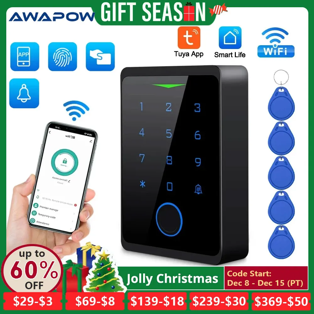 Awapow tuya kits de controle acesso CF1-2.4G wifi porta sistema controle acesso segurança à prova dwaterproof água impressão digital fechadura