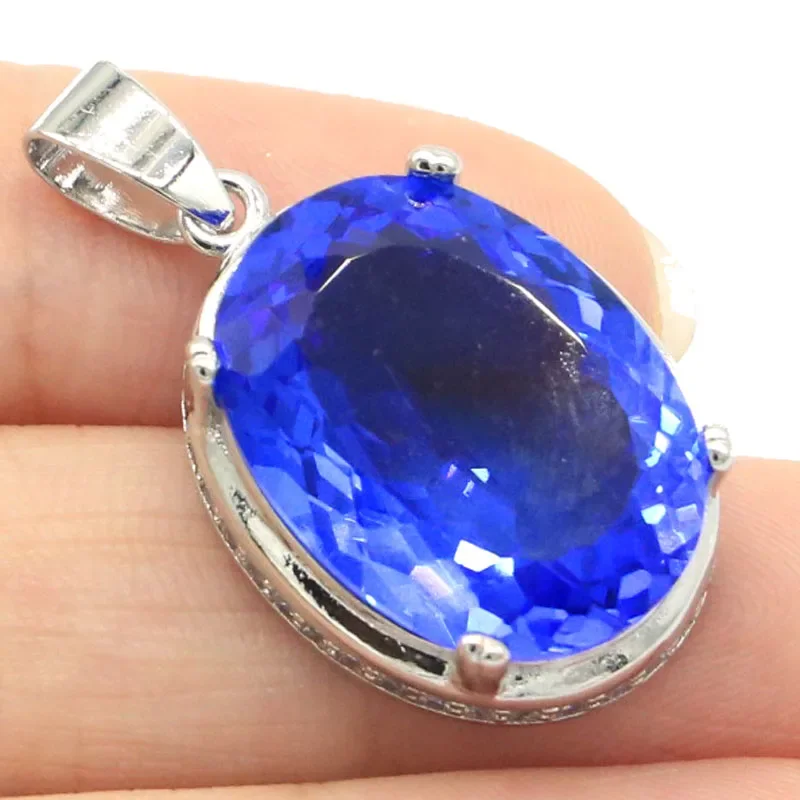 

7g Real Customized 925 SOLID STERLING SILVER PENDANT Luxury London Blue Emerald Red Ruby Violet Tanzanite Aquamarine CZ Fashion