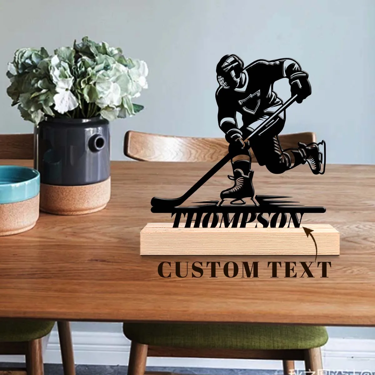 1pc Interesting Metal Desktop Decoration Customizable Content Equipped with Wooden Base Festival Ornaments and Decorations