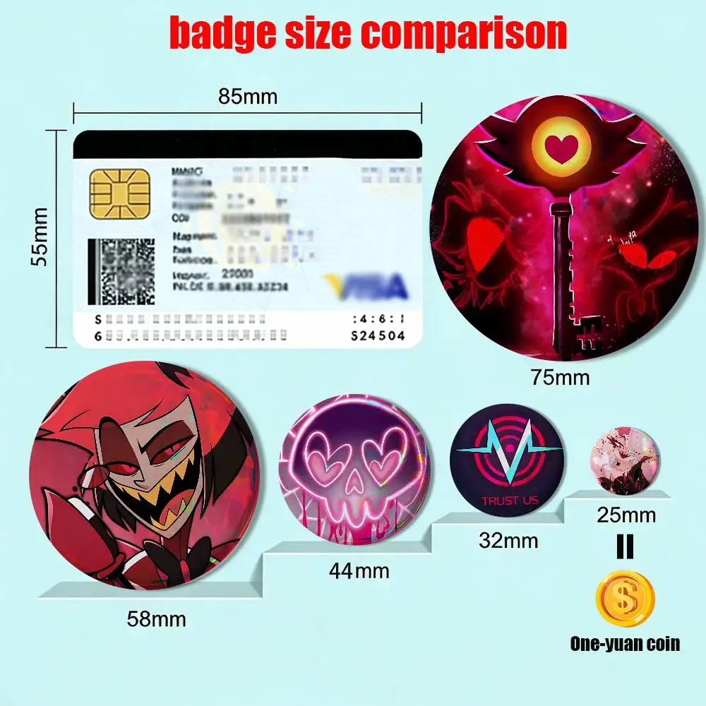 Alastor Vox Angel Dust Hazbin Hotel  Round Exquisite Badge Brooches Creative Pins For Clothes Hat Backpack Gift Accessories