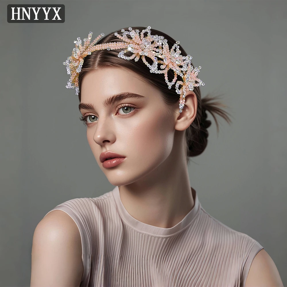 

HNYYX Sweet Pink Crystal Headband Beaded Cute Hair Bands Princess Headwear Flowers Girls Fashion Hair Accessories A315